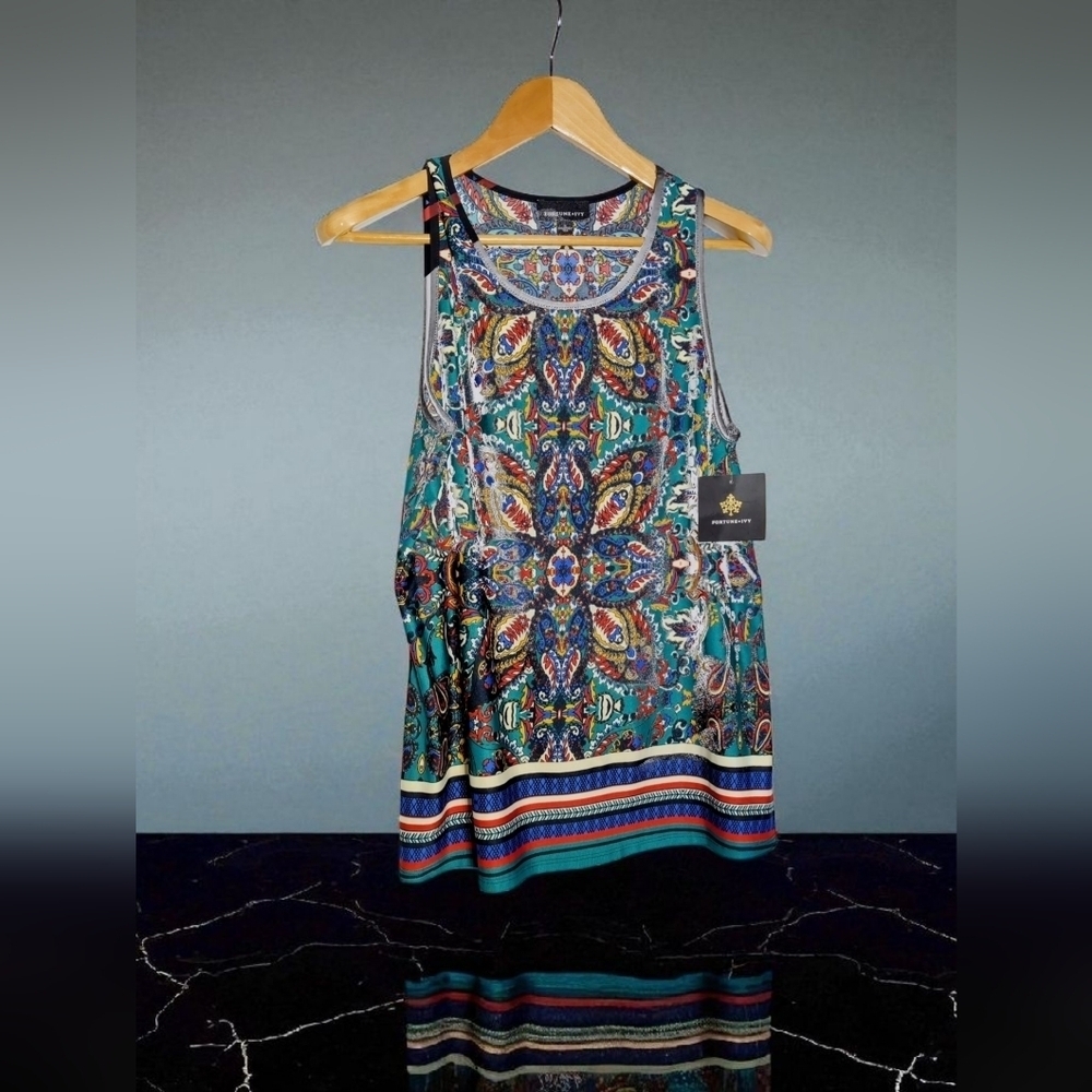 Fortune + Ivy Sz L NWT Colorful Paisley Tank Top